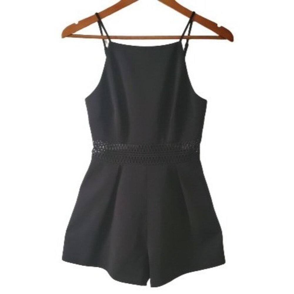 Keepsake‎ Women's High Neck Eyelet Lace Cut-Out Waist Black Short Romper Size XS - Picture 2 of 16